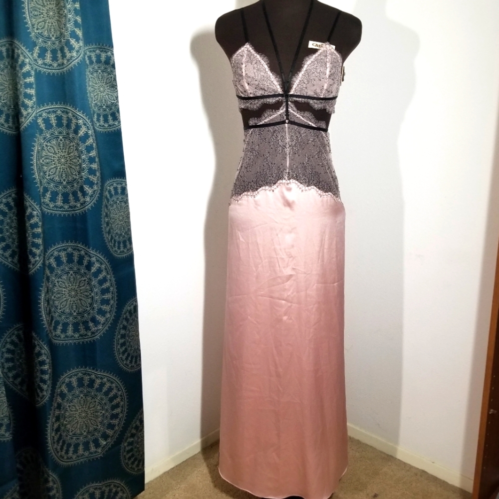 Victoria's Secret Lingerie Nightie Slip Dress Black Pink Size Small poly nylon